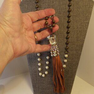 Pink Panache Beaded Necklace - NEW - Tassel Pendant Iridescent Crystal & more!